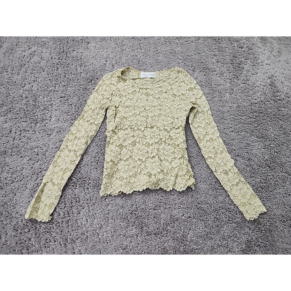 Kay Celine Top Womens XXS Sage Green Floral Lace Long Sleeve Fairy Grunge Y2k